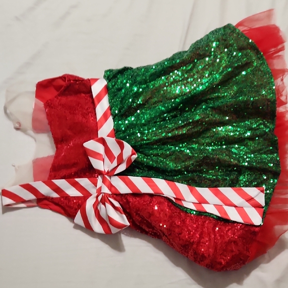 Festive Red and Green Sequin Kids Costume - Picture 1 of 5